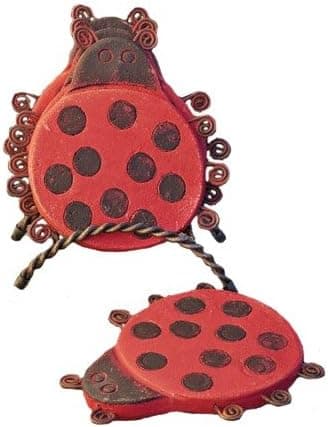 Ancient Graffiti Ceramic Ladybug Coasters with Stand, Set of 4