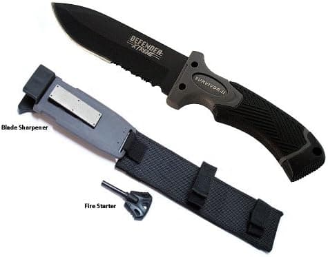 Lastworld 11" Black Survival II Knife with Blade Sharpener, Fire Starter & Sheath