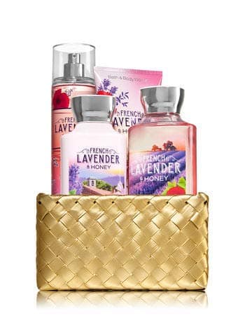 Bath and Body Works FRENCH LAVENDER & HONEY Gold Woven Basket Gift Kit