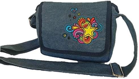Embroidered denim girls purse cross-body shoulder bag
