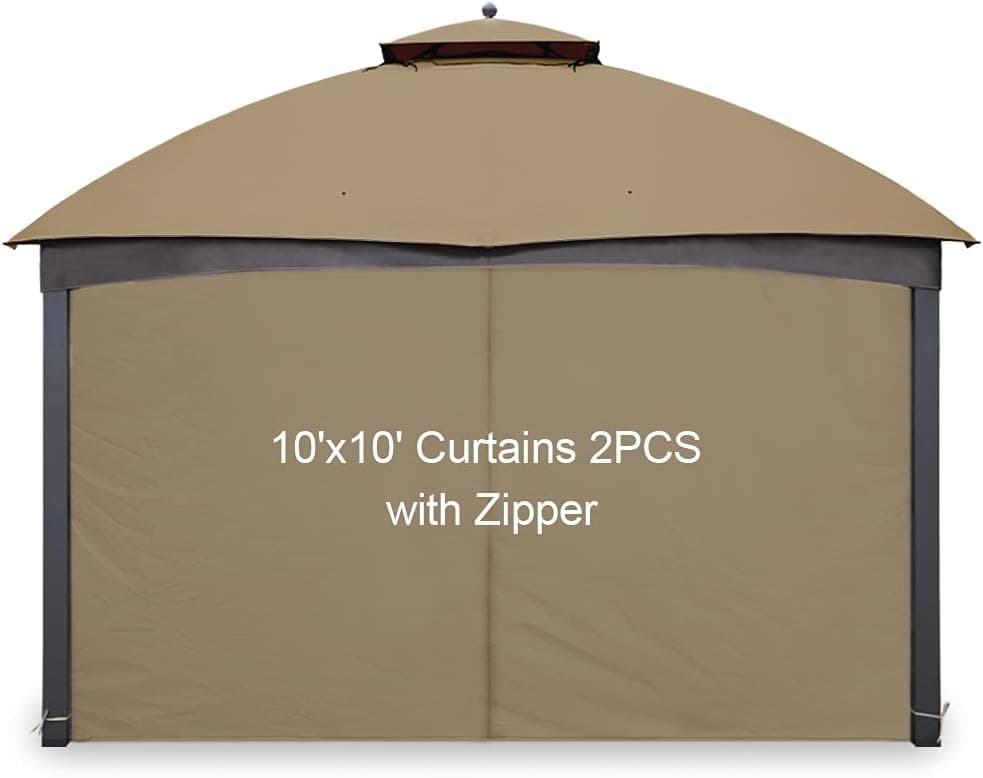 Gazebo Universal Replacement Privacy Curtain - Gafrem 2 Pack Canopy Panel Side Wall fits 10ft Gazebos (Khaki, 10X10 feet)