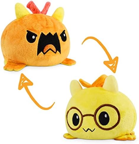 TeeTurtle - The Original Reversible Dragon Plushie - Orange + Yellow with Glasses - Cute Sensory Fidget Stuffed Animals That Show Your Mood