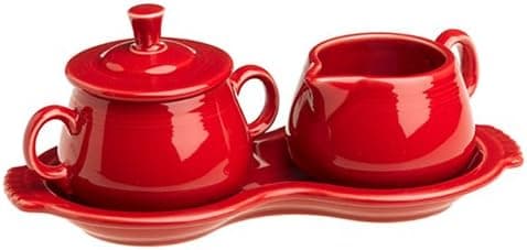 Fiesta Scarlet 821 Sugar and Creamer with Tray