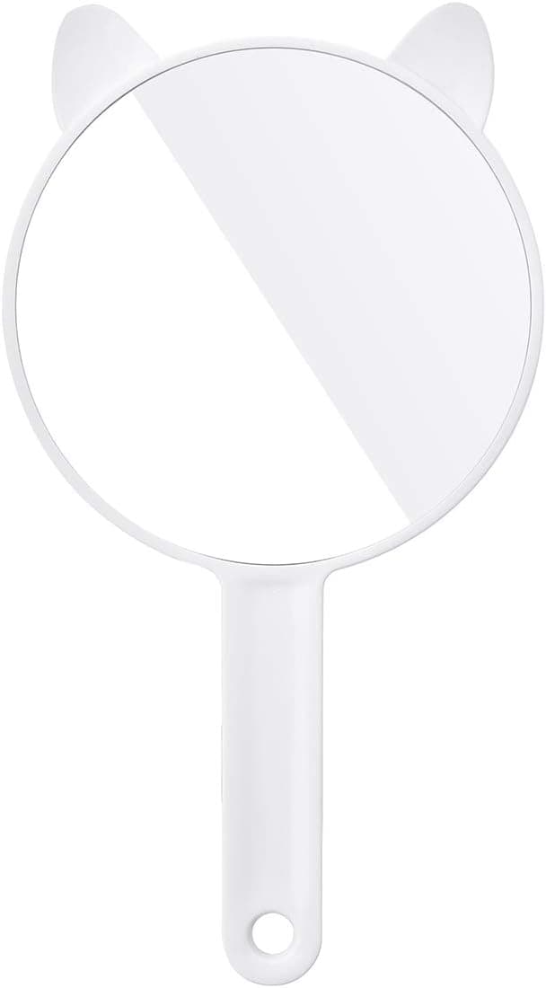 TOPYHL Cat Hand Mirror Travel Handheld Mirror Cat Ear Shaped Cosmetic Mirror with Handle (White)