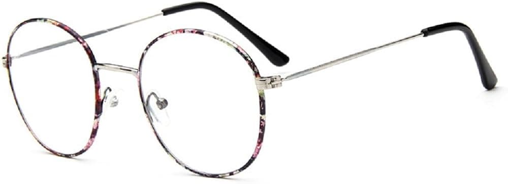 Unisex SLD9728 Classic Metal Thin Frame Rim Round Eyeglasses Small Size (Floral, 0)