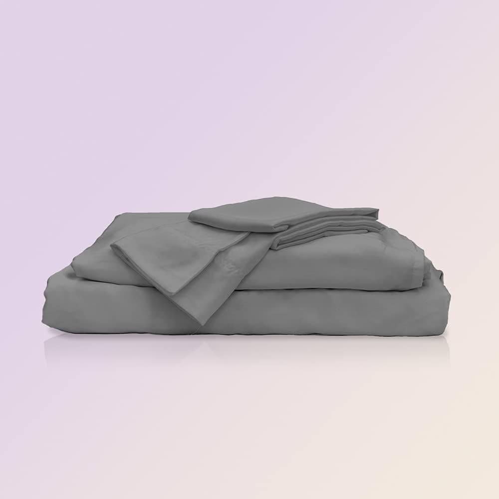 Sheets & Giggles 100% Eucalyptus Lyocell Sheet Set - All-Season, Responsibly Made, Naturally Cooling, Super Soft, Moisture-WicSplit King, Temperature Balancing, Vegan – Split King, Grey