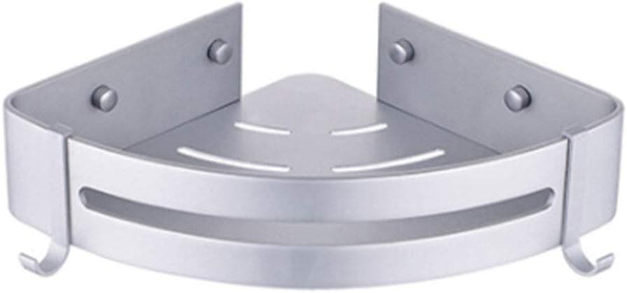 Corner Shower Shelf with 2 Removable Hooks, Wall Mounted Bathroom Shower Corner Shelf Shower Corner Caddy, No Drilling Aluminum Shower Corner Organizer for Bathroom, Toilet, Dorm, Kitchen