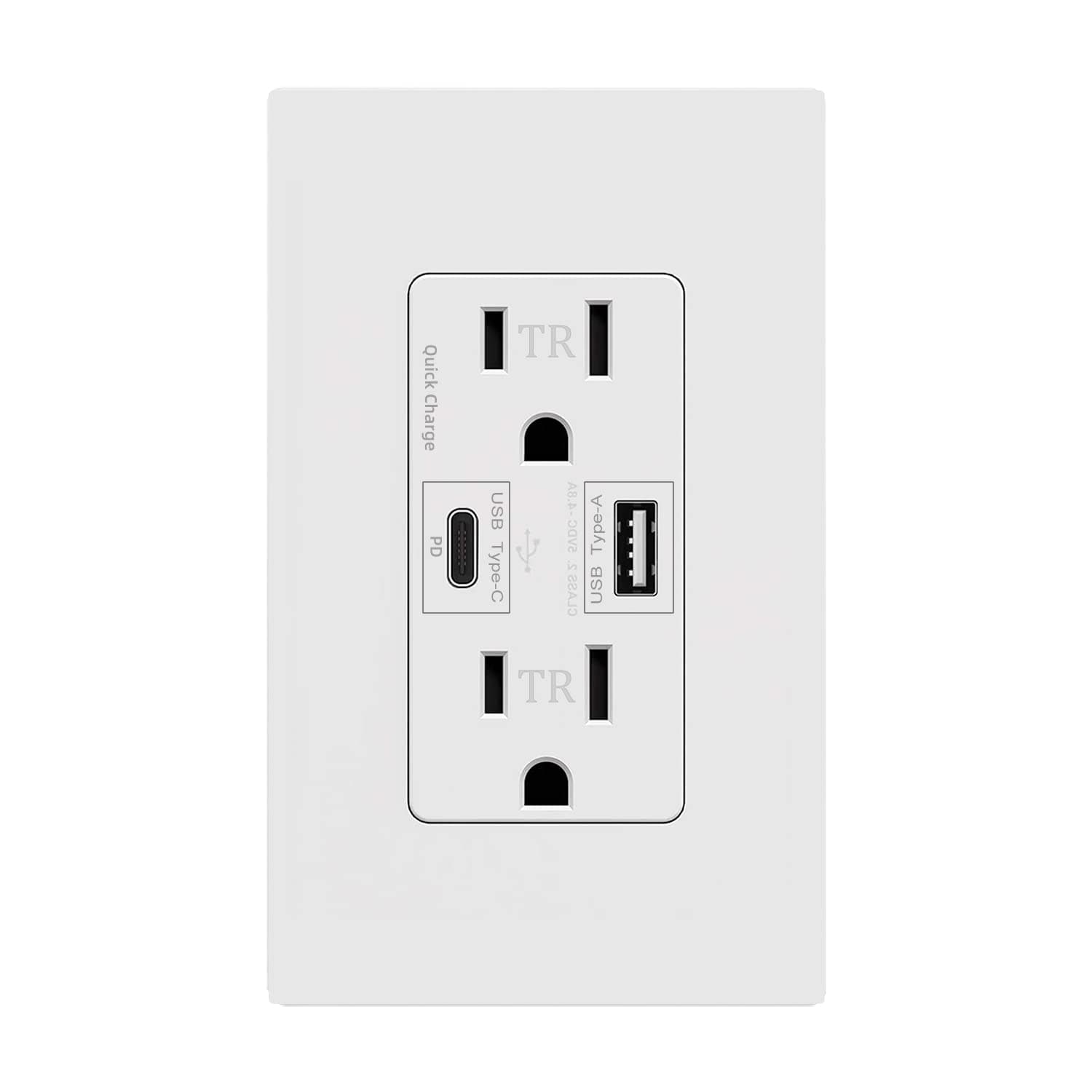 USB C Outlet PD Wall Outlet 15Amp 24W with Power Delivery, Receptacle in-Wall Charger, 125 Volt Tamper-Resistant, Child Proof Safety, UL Listed, Not for laptops VAV (USB c PD 1pack)