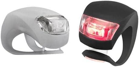 Super-Bright Waterproof Silicon LED Bike Light SET Front+Rear Safety Light Combo with Lithium Wafer Batteries White + Black