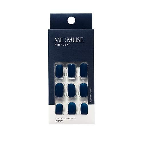 ME:MUSE 24pcs Air Flex Reusable Nails, Short Square Press on Nails Manicure set - Double Sided Adhesive Tabs Glue Sticker (Navy)