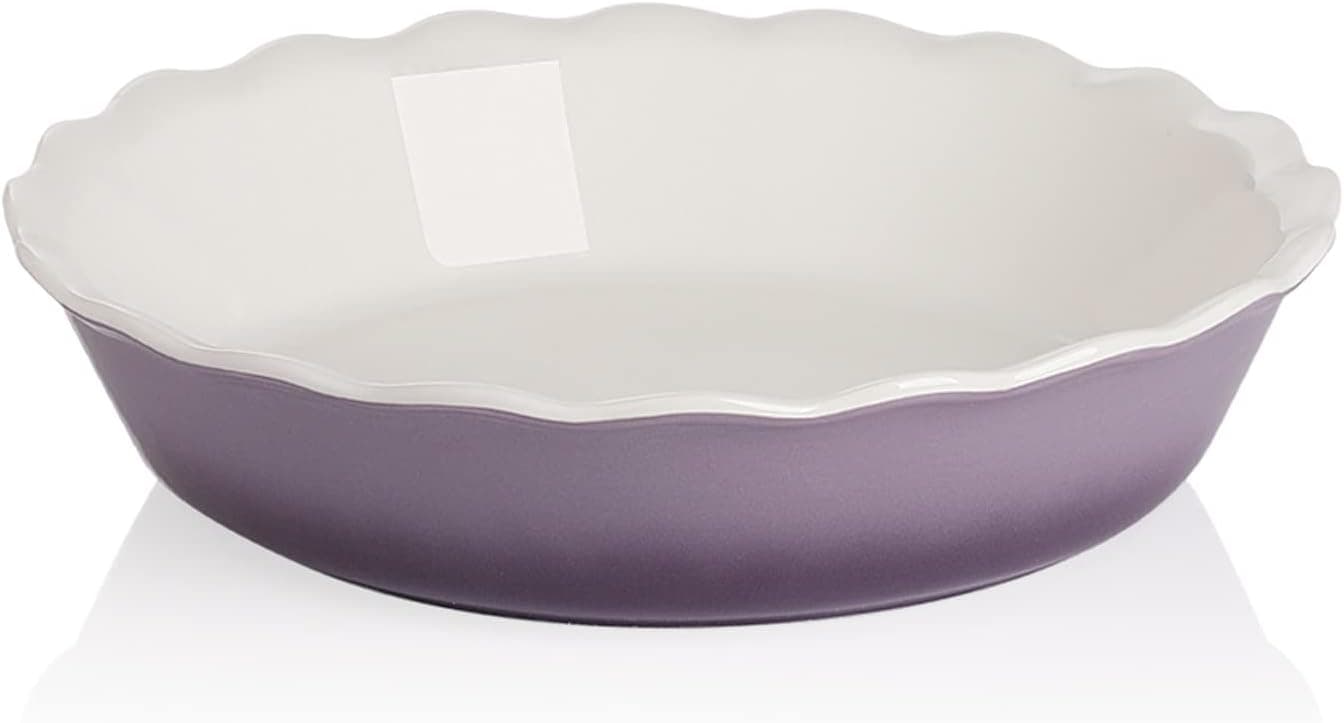 SWEEJAR Ceramic Pie Pan for Baking, 10 Inches Round Baking Dish for Dinner, Non-Stick Pie Plate with Soft Wave Edge for Apple Pie, Pumpkin Pie, Pot Pies (Gradient Purple)