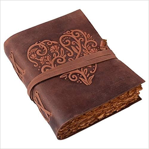 Large Leather Journal for Women - Vintage Leather Bound Journal - Antique Paper - Beautiful Embossed Heart Leather Sketchbook- For Sketching and Writing 240 Pages (11.5" x 8.25" (A4), Red Brown)