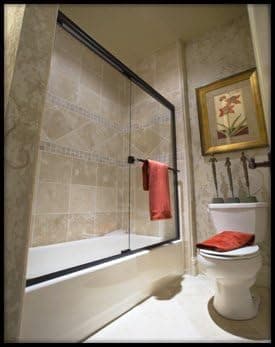 Semi-Frameless Tub Shower Enclosure Clear Glass , Bronze Finish Height 57'' Width 56"-60"