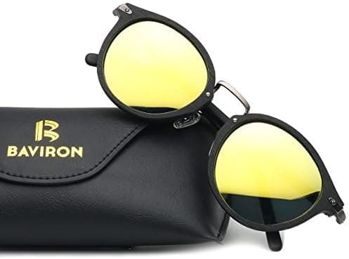 BAVIRON Wood Sunglasses Retro Round Polarized UV400 Handmade Glasses