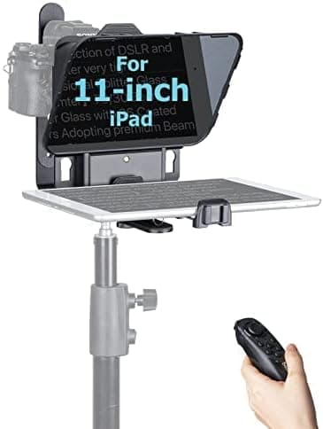 Teleprompter,Desview T3S Promoting for Device up to 11” with liftable Shooting Platform 70/30 Beam Splitter Glass Use via Remote or Desview APP iPad iPhone, Desview-T3s-Teleprompter-Smartphone-DSLR