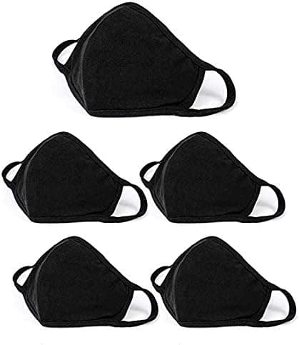 Fashion Protective, Reusable Cotton Fabric, Unisex Black Cotton, Washable-5 Pack