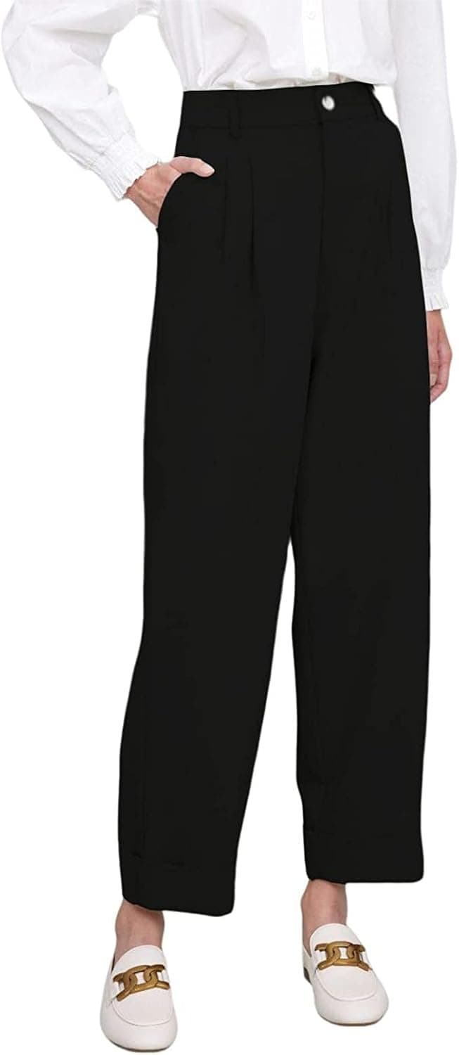 ASSUAL Women's Straight Leg Pant Relaxed Fit All Day Work Pants Office Trousers with Pockets