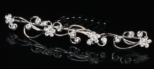 Rhinestone Floral Design Silver Hair Comb for Wedding, Prom or Special Occassion