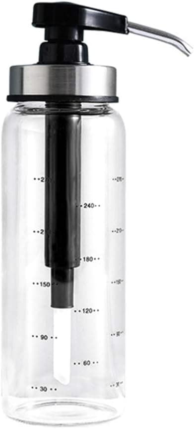 Hemoton Clear Glass Pump Bottle with Measurements Syrup Honey Pump Dispenser Kitchen Condiment Bottle 300ml (Black)