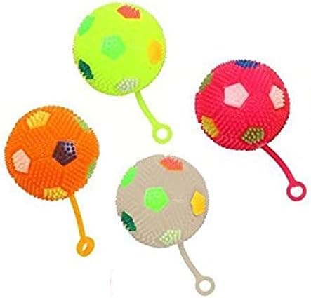 Dazzling Toys Blinking Lights Bouncing Balls with String and Handle - Assorted Bright Colors with Soccer Ball Design - 6 Pack