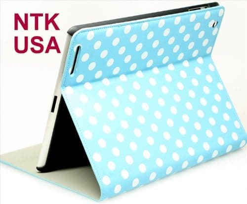 NTK Premium Dalmation Series for Apple New iPad 3 iPad HD iPad 2 Plaid Polka Dots Pattern Folio Leather Smart Cover Case Tartan Style With Inner Hard Armor Case/Base (Blue/White)