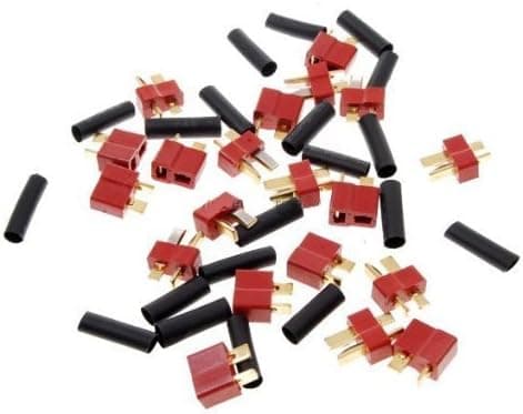 Sunkee 10 Pairs Ultra T Plug Connectors Deans Style for RC LiPo Battery Male and Female + Shrink Tubing (20-Pack) Set