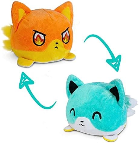 TeeTurtle - The Original Reversible Fox Plushie - Blue + Orange Kitsune - Cute Sensory Fidget Stuffed Animals That Show Your Mood