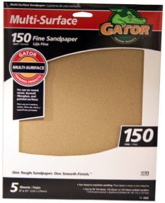 Gator Finishing 4442 150 Grit Aluminum Oxide Sanding Sheets (5 Pack), 9" x 11"