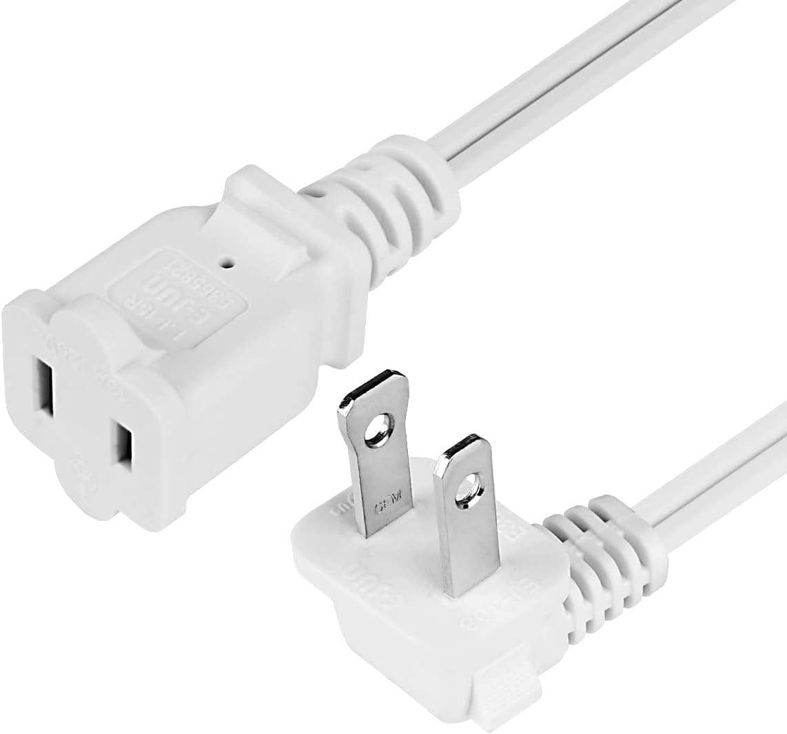 Right Angled Polarized 2-Prong Male-Female Extension Power Cord, Outlet Extension Cable Cord US AC 2-Prong Male/Female Power Cable SPT2 16AWG 13A/125V, Nema 1-15P to 1-15R 1.5FT