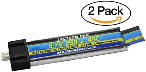 Common Sense RC (2 Pack) Lectron Pro 3.7V 250mAh 45C Lipo Battery with Micro Connector for Blade Inductrix FPV and Tiny Whoop