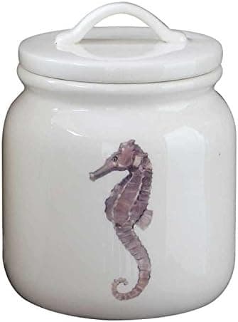 Dolomite Canister W/ Sea Life Images Seahorse Whale Tortoise & Lids Country Beach Nautical Home D
