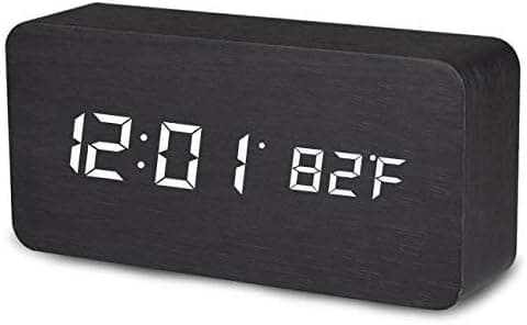 Digital Alarm Clock, Temperature Date LED Display Wood Grain Clock 3 Levels Brightness Voice Control Modern Simplicity Wood Digital Clock (Alarm Clock)