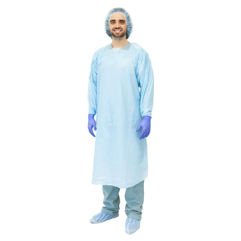 MediChoice Protective Gowns, Personal, Lightweight, with Thumb Loop Cuff, 20 GSM, Large, Blue (Box of 20)