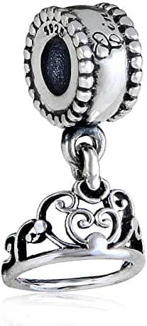 ICYROSE Solid 925 Sterling Silver Dangling Cinderella Tiara Charm Bead 3064 for European Snake Chain Bracelets