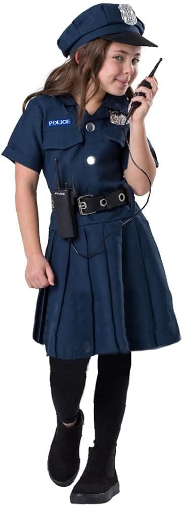 Dress Up America Girl's Police Officer Costume - Halloween Cop Costume for Kids - Dress, Cap, and Belt Set