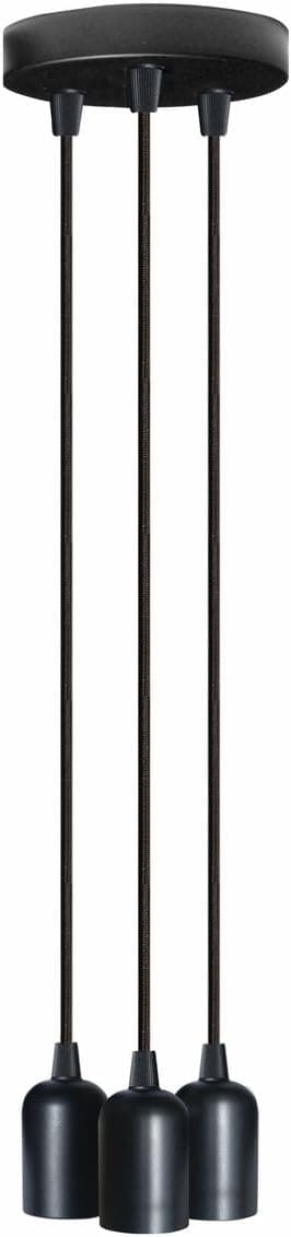 fantado Triple Socket Metal Black Hardwire Cord Kit Ceiling Pendant Light Fixture w/Braided Cloth Cord, 10 FT by PaperLanternStore