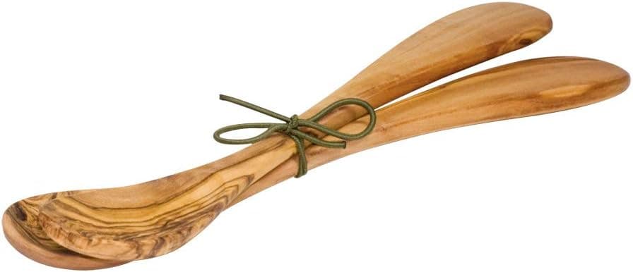 REDECKER Rounded Waxed Olive Wood Salad Servers, 9-7/8-Inches