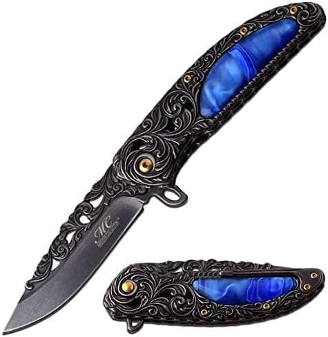 Masters Collection Folder Stonewash S.S. Acrylic Handle Blade, Blue, 4.6"
