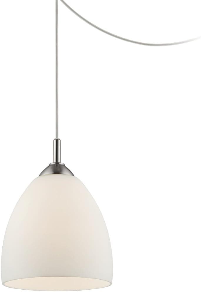 Possini Euro Design Brushed Nickel Plug in Swag Mini Pendant Lighting Fixture 9" Wide Modern Opal Glass Dome Shade for Dining Room Living House Foyer Kitchen Island Entryway Bedroom High Ceilings