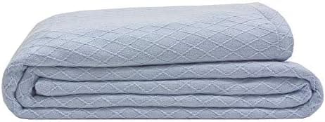 Elite Home Diamond Weave Bamboo & Cotton Super-Soft Blend Blanket, Full/Queen (90 x 90 in), Blue Mist