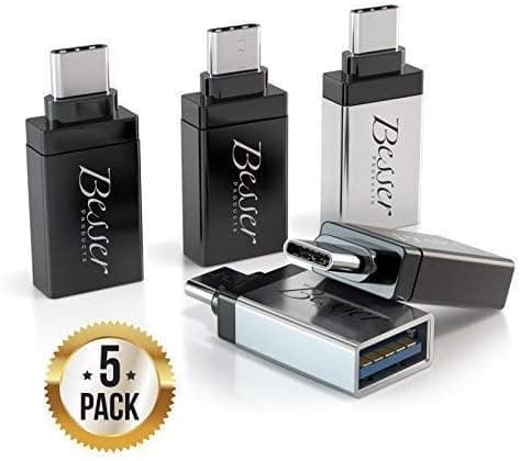 Besser Products (USB C Adapter) Thunderbolt 3 to USB 3.0 Adapter Compatible MacBook Pro 2018/2017, MacBook Air 2018, Pixel 3, Dell XPS, and More Type-C Devices (5 Pack)