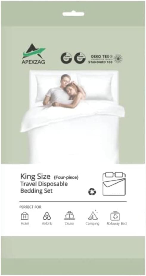ApexZag King Size 2 Sets of Disposable Bed Sheets Quilt Duvet Cover 2 Pillow Covers Bed Sheet for Travel Hotel Motel AirBNB Camping Cruise Sleep-Overs Visiting Family Friends (4 Pc/Set) …