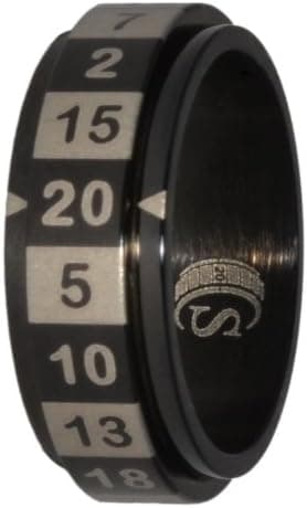 CritSuccess, Spinner Dice Ring, Stainless Steel (r20, Black, Steel Engraving, Ring Size 8)