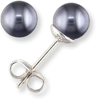 6.5 to 7mm Genuine AA Quality Japanese Akoya Black Pearl Earrings in 14k White Gold