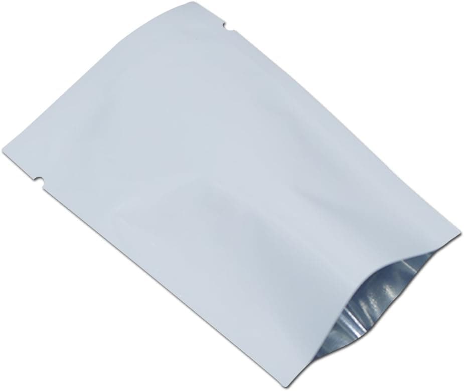 500 Pieces White Metallic Mylar Foil Open Top Sealable Bags 4.7x7.1 inch (4.1x6.7 inch Inner Size) Vacuum Heat Seal Pouches for Food Storage Packaging with Tear Notches