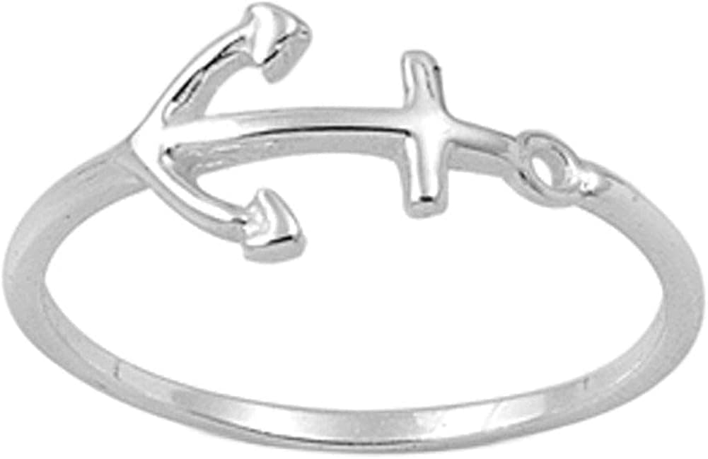 CHOOSE YOUR COLOR Sterling Silver Sideways Anchor Ring
