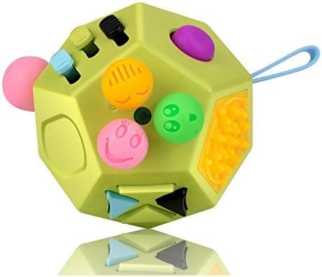 Fidget Cube 12 Sides Dodecagon Toy Stress and Anxiety Relief Relax for Children and Adults ADD/ADHD/OCD and Autisme Focus Distraction (Green&MixColor)