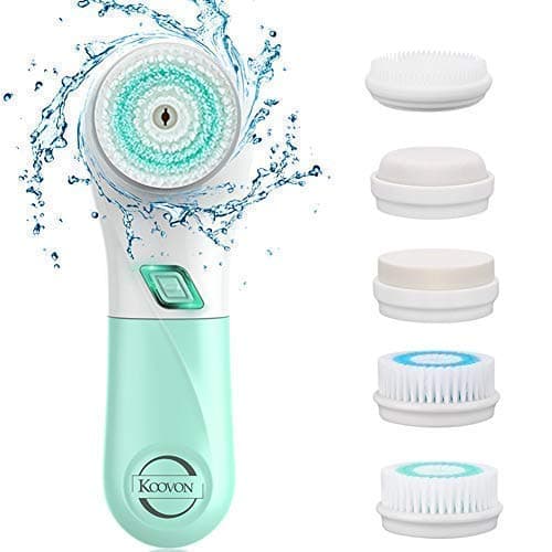 Facial Cleansing Brush - 5 Rotating Face Brush Heads, KOOVON Waterproof Electric Face Exfoliating Brush - Spin Cleansing System for All Skin Types with Travel Case - Face Scrubber Blackheads Remover