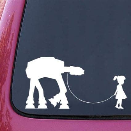 Girl Walking Robot - Car Vinyl Decal Sticker - White 6.5" x 3.5" CMI144