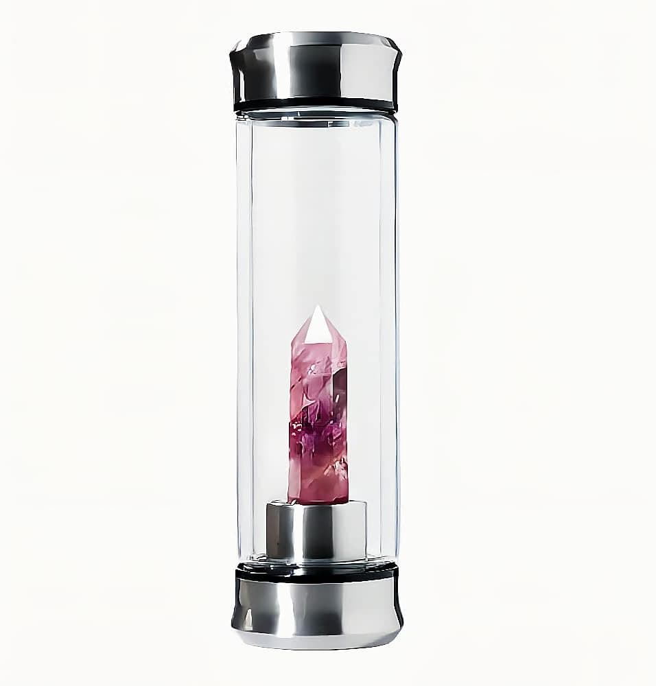 FHSM Crystal Water Bottle Large Double Layer Glass Bottle Natural Amethyst Double Layer Glass Bottle Suitable for Hot and Cold Drinks Will Bring Good Wish